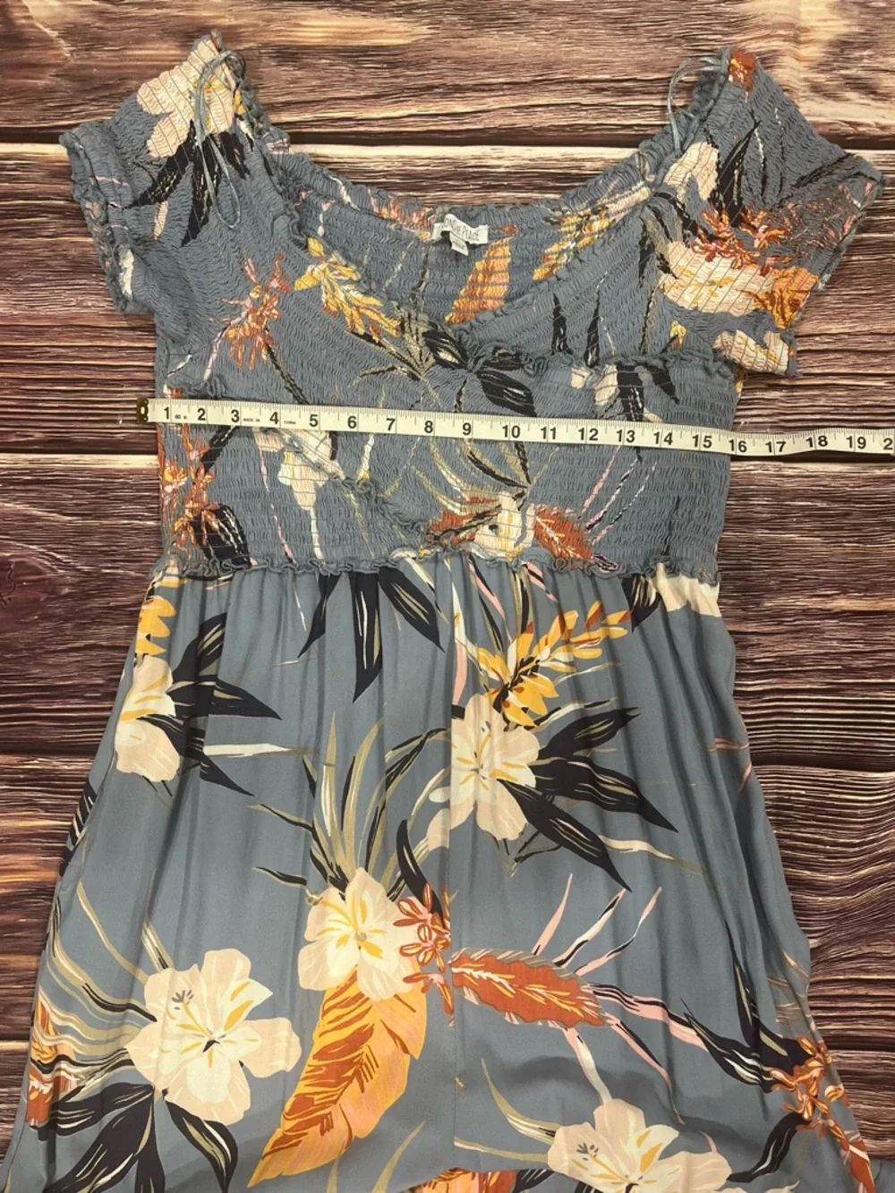Patrons of Peace Blue/Gray Tropical Flower Romper L - Picture 12 of 12